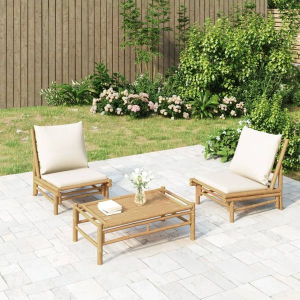 vidaXL Gartenstühle 2 Stk. mit Cremeweißen Kissen Bambus 363455