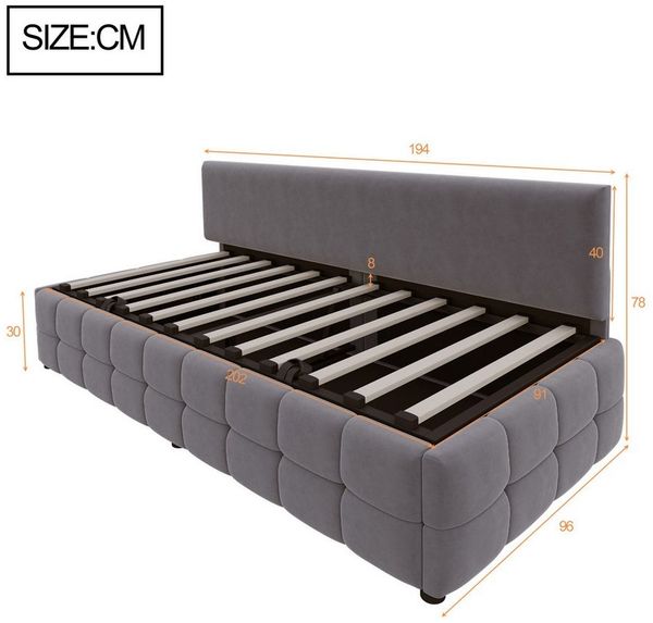 Flieks Daybett, Hydraulisches Polsterbett Schlafsofa 90x200cm mit Stauraum Lattenrost Bild 4