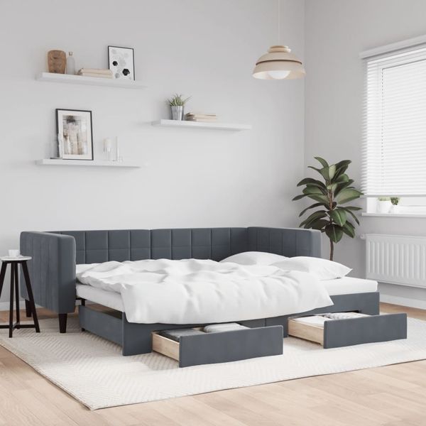 vidaXL Tagesbett Ausziehbar mit Schubladen Dunkelgrau 90x190 cm Samt 3196753