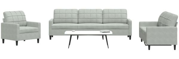 vidaXL 4-tlg. Sofagarnitur mit Kissen Hellgrau Samt 3278441