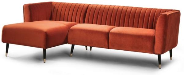 Casa Padrino Luxus Ecksofa Orange / Schwarz / Messingfarben 250 x 150 x H. 87 cm - Modernes Wohnzimmer Sofa - Moderne Wohnzimmer Möbel - Luxus Kollektion