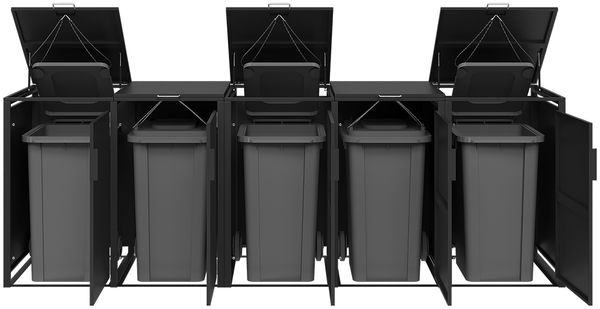 STEELSØN 'Thoria' Mülltonnenbox 5er je 240 Liter, graphitschwarz, Mülltonnenverkleidung aus Stahl, wetterfest, 116x80x332 cm, Müllbox für 5 Tonnen Bild 9