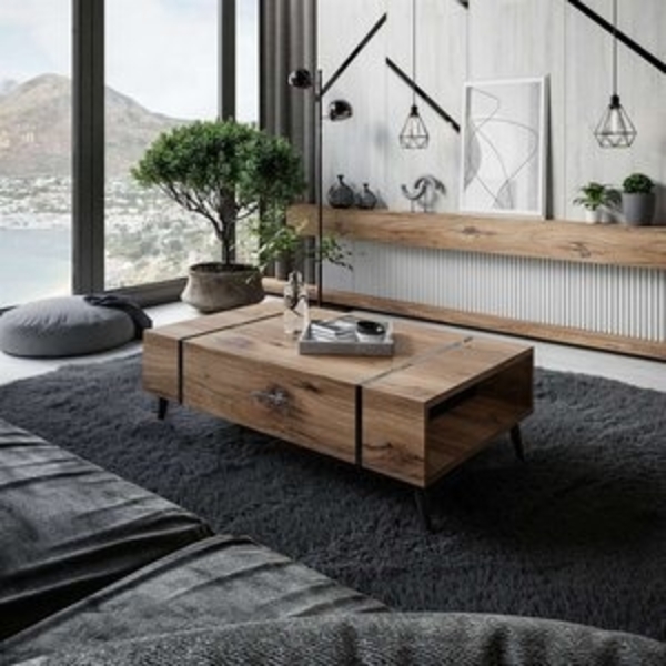 ALLHOUSE24 Couchtisch FLAGSTAFF EICHE Sofatisch 104 Metall Beine in schwarz LOFT Bild 6