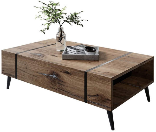 ALLHOUSE24 Couchtisch FLAGSTAFF EICHE Sofatisch 104 Metall Beine in schwarz LOFT Bild 3