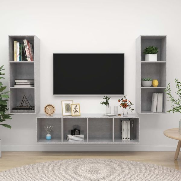 vidaXL 3-tlg. TV-Schrank-Set Betongrau Spanplatte [3079749]