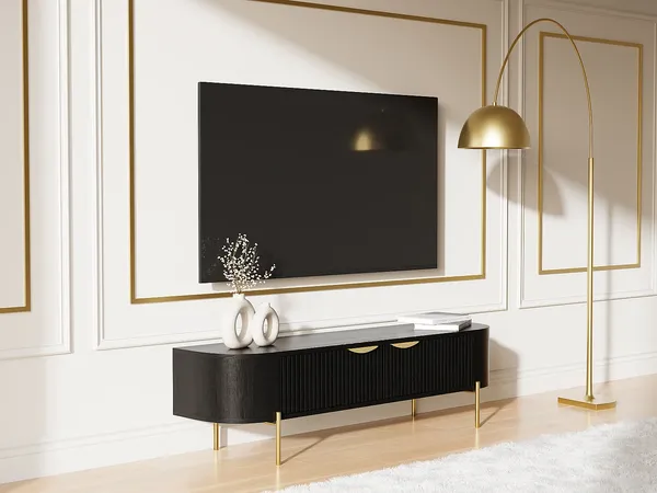 Vente-unique - NEVILI TV unit Holz, Platte Schwarz - B 40 cm x H 45 cm x L 160 cm