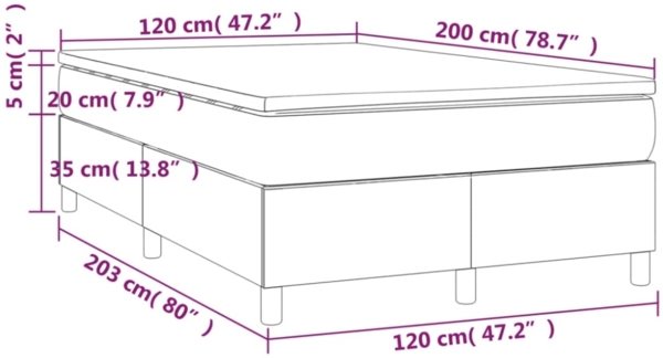 vidaXL Boxspringbett mit Matratze Dunkelgrau 120x200 cm Stoff, Härtegrad: H2 [3144507] Bild 8