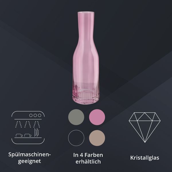 Peill+Putzler Germany Karaffe rosa, 1,2L Volumen, aus hochwertigem Kristallglas, sehr pflegeleicht da Spühlmaschinengeeignet, Glanzstücke für jede Gelegenheit