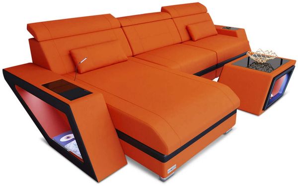 Ecksofa Catania L Form aus Stoff - Mikrofaserstoff - orange-schwarz - Links
