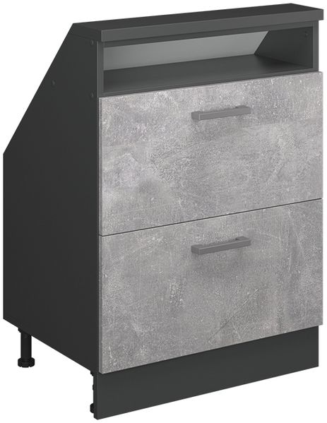 Küchenschrank für Dachschrägen R-Line Beton 60 cm mit 2 Schubladen Vicco