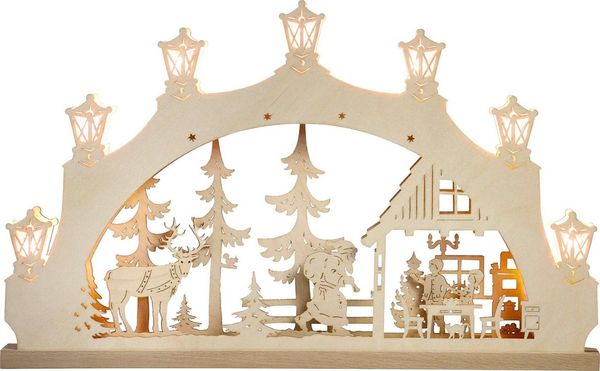 Weigla Schwibbogen Weihnachtsabend, Lichterbogen aus Holz, NATUR, Made in Germany (1-tlg), Erzgebirge garantiert, Weihnachtsdeko Innen, Weihnachtsbeleuchtung