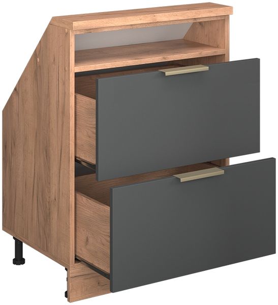 Küchenschrank für Dachschrägen R-Line Anthrazit-Gold/Goldkraft Eiche 60 cm mit 2 Schubladen Vicco Bild 3