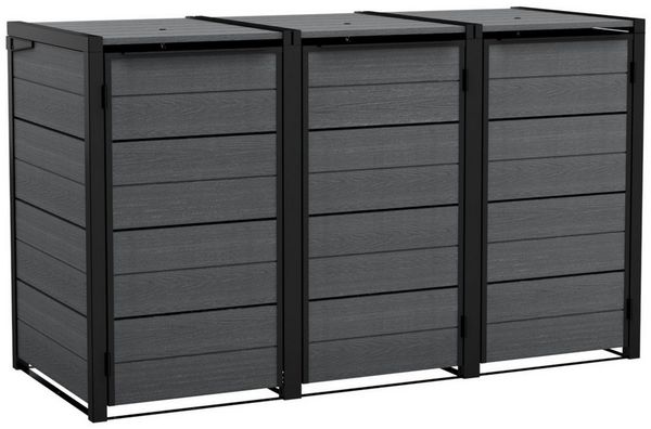 Keter Mülltonnenbox "Hide Away", 240L je Box, Anthrazit, Holzoptik, nahtlos erweiterbar