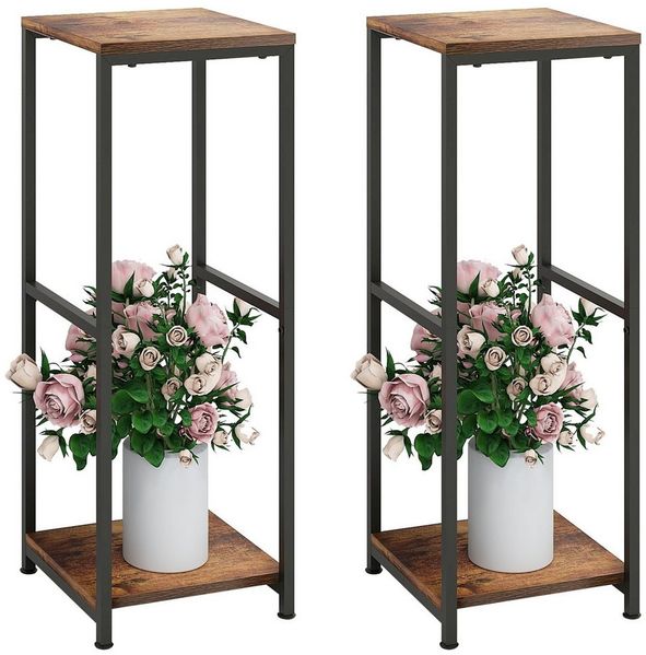 BlingBin Blumenhocker Pflanzenständer Metall Holz 81 cm – 2 Ebenen Blumenständer Eckregal (2er Set, 2 St, 2 x Pflanzenständer), Blumentopfhalter für Ecken, Wohnzimmer, Terrasse, Balkon, Garten,Küche