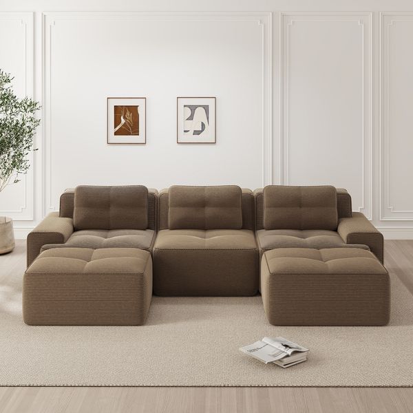 Modulares Sofa aus Cord mit flexiblem Moduldesign, braun