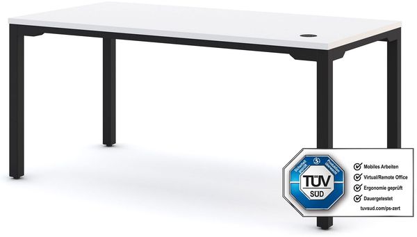 ASSMANN Höhenverstellbarer Schreibtisch Piacetta 160x80cm Signalweiß Schwarz Metall Holz