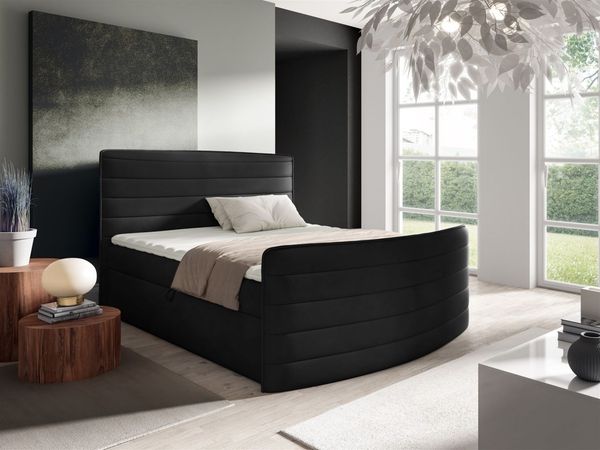 Boxspringbett Schlafzimmerbett AMBRA 180x200cm Stoff Elisa Velvet Schwarz