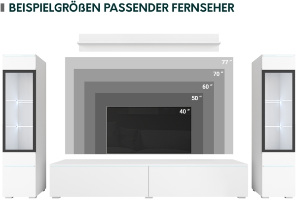 Wohnwand Doppo I (Farbe: Wotan / Schwarz Hochglanz, mit weißer LED Beleuchtung) Bild 8