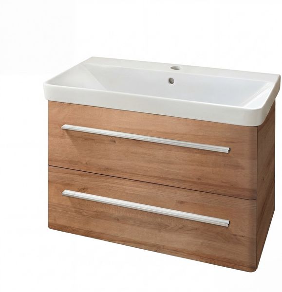 LANZET K8 Waschbecken mit Unterschrank 80 cm breit, Braun hell, Waschbecken Keramik Weiß