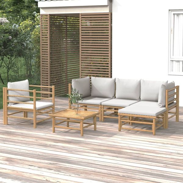vidaXL 6-tlg. Garten-Lounge-Set mit Hellgrauen Kissen Bambus 3155083