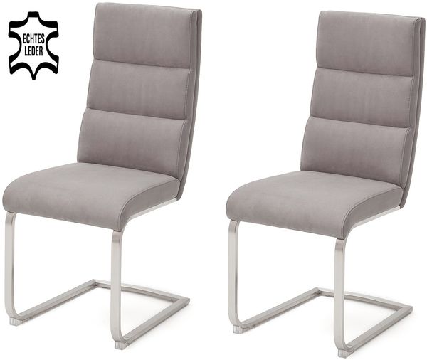 Esszimmerstuhl >Giulia< (2-er Set) in Eisgrau aus Rindsleder - 44x104x63 (BxHxT)