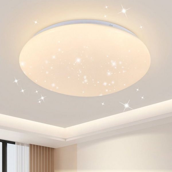 Nettlife LED Deckenleuchte Sternenhimmel Weiß Schlafzimmer Deckenlampe 12W Deckenbeleuchtung Rund, LED fest integriert, Warmweiße, Kinderzimmer Küche Büro Flur Keller
