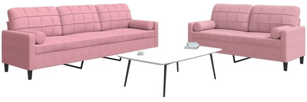 vidaXL 2-tlg. Sofagarnitur mit Kissen und Nackenrollen Rosa Samt 3278494