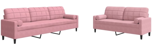 vidaXL 2-tlg. Sofagarnitur mit Kissen und Nackenrollen Rosa Samt 3278494