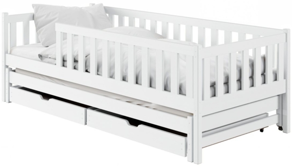 Kids Collective Kinderbett mit Rausfallschutz, Lattenrost und optionaler Matratze, Kinder Bett (mit Ausziehbett und zwei Schubladen), 90x200 cm: von 4. bis 18. Lebensjahr, weiß, mit Matratze