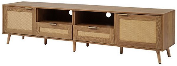 Celya TV-Schrank TV-Konsolentisch mit echtem Rattandesign, massiven Holzfüßen Geflochtener Rattan-TV-Boards