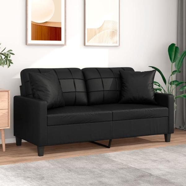 vidaXL 2-Sitzer-Sofa mit Zierkissen Schwarz 140 cm Kunstleder 3200803