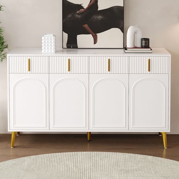 Sideboard 140x38x82 cm - Elegantes Design in Weiß mit geschwungenen Fronten