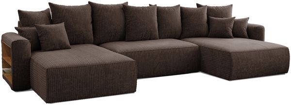 MEBLINI Schlafcouch mit Bettkasten - 350 x 160 x 78 cm - Dunkelbraun Cordstoff - NAPLES - Ecksofa mit Schlaffunktion - Sofa mit Relaxfunktion und Kopfstützen - Couch U-Form - Eckcouch - Wohnlandschaft