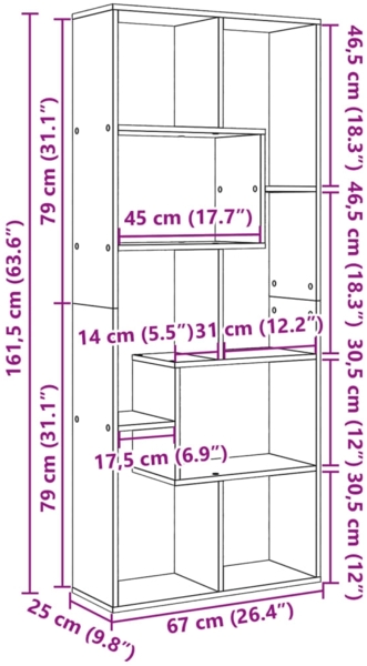 vidaXL Raumteiler-Bücherregal Grau Sonoma 67x25x161,5 cm Holzwerkstoff 858080 Bild 10