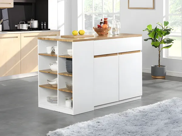 Vente-unique - MEILI Küchenmöbel Holz, Platte BeigeWeiß - B 65 cm x H 90 cm x L 130 cm