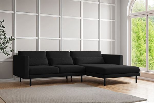 Ecksofa Designersofa AGADA in Stoff Verita Schwarz Ottomane Rechts