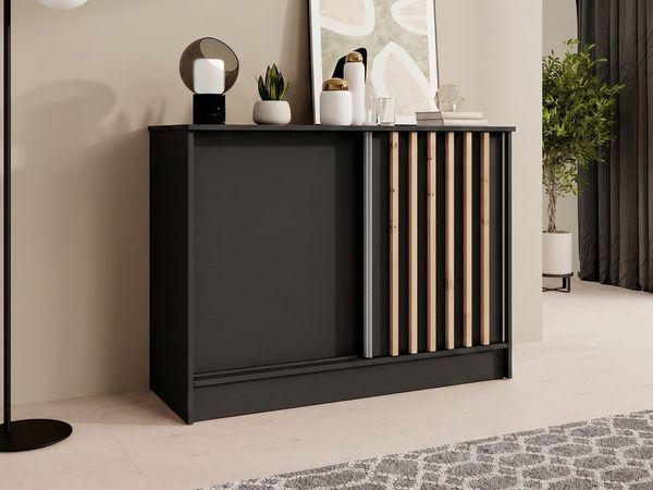 Beautysofa Kommode mit 2 Schiebetüren HORIZON (in 100 cm, 120 cm oder 160 cm, verschiedene Farben: Eiche Artisan, Schwarz, Weiß, Kaschmir), mit dekorativen Lamellen