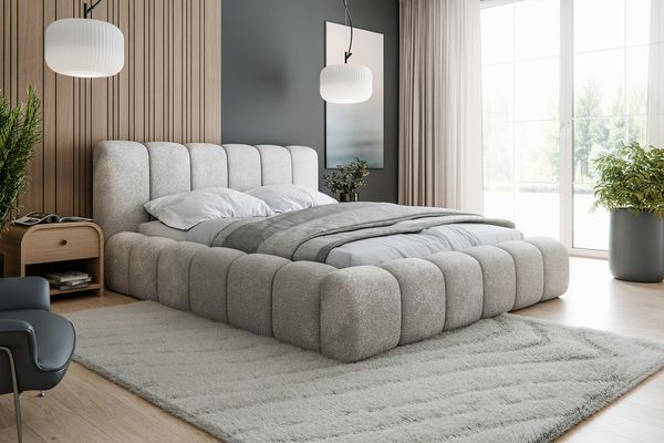 MEBLINI Polsterbett 200x200 mit Lattenrost und Matratze - Hellgrau Boucle/H3 Matratze - SOFINA - Bubble Bett - Cloud - Marshmallow Bed - Kopfteil Bett mit Stauraum - Betten
