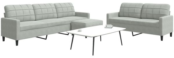 vidaXL 3-tlg. Sofagarnitur mit Kissen Hellgrau Samt 3278481
