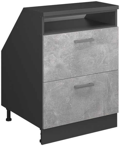 Küchenschrank für Dachschrägen R-Line Beton 60 cm mit 2 Schubladen, Schrankkorpus 60 cm Tiefe Vicco