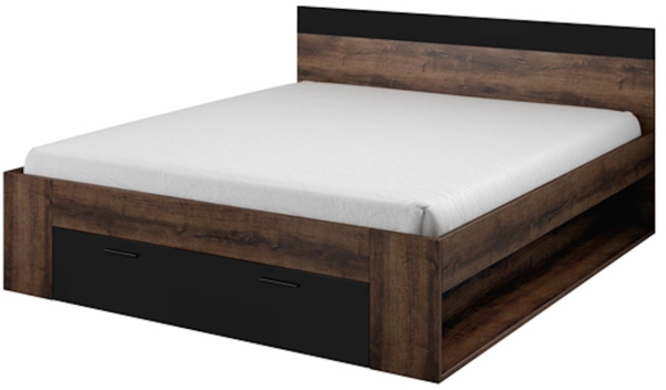 Doppelbett 160x200cm Ehebett Bettgestell monastery eiche schwarz Bettschublade