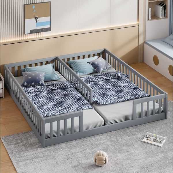 Flieks Massivholzbett, Kinderbett Einzelbett*2 90x200cm*2 für zwei Kinder mit Lattenrost