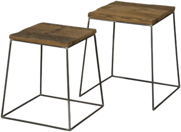 Sanotechnik Beistelltisch Set 'Copenhagen', puverbeschichteter Stahl, Teak rusticated, 48x48x53 cm, 43x43x53 cm