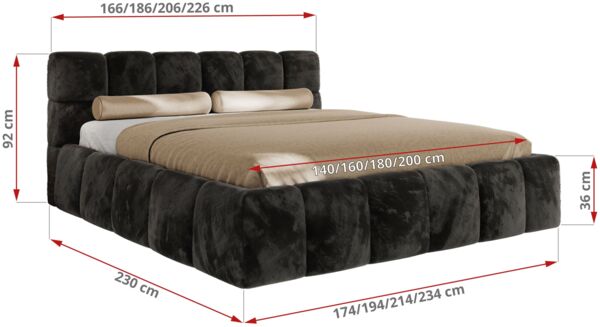 Doppelbett mit Gasdruckfeder, Polsterbett NIRA CLASSIC Holzlattenrost Bett mit Stauraum, gepolstertes Kopfteil Bettkasten Pocket Matratze - 180 x 200 cm - Dunkelgrau Plüsch - VIRE LUX Bild 4