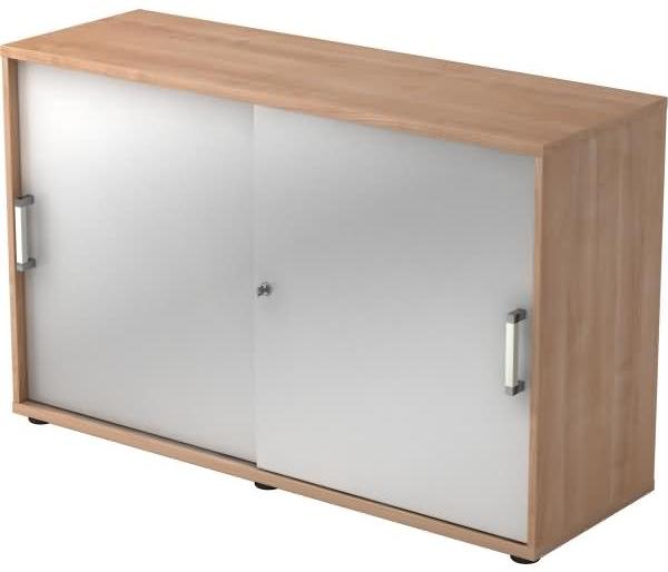 Schiebetürschrank 2 Ordnerhöhen, 120cm CE Nussbaum / Silber