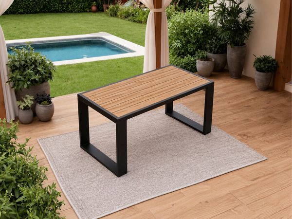 Rechteckiger Gartentisch auf schwarzen Metallbeinen, Garten-Tisch, Couchtisch 122x55x65 cm - ELBA