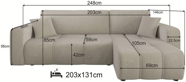 Ecksofa mit Schlaffunktion Sofa DAGNY in Stoff Poso Hellbraun Ottomane Rechts Bild 5