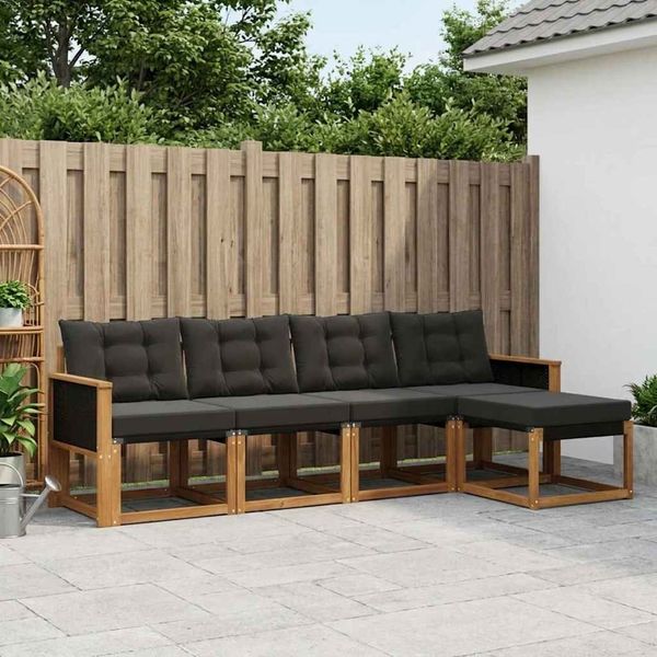 vidaXL Outdoor-Sofagarnitur mit Kissen 5 pcs Natürlich und Schwarz 3381880