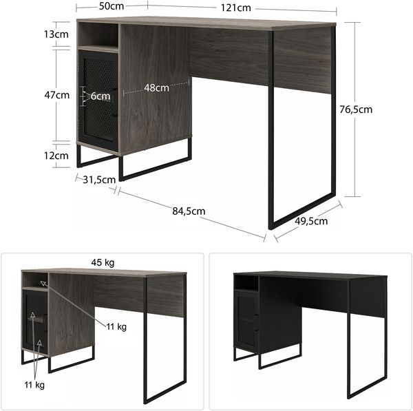 Schreibtisch >Bernhard< in Schwarz, MDF/Metall - 121x76x50cm (BxHxT) Bild 2
