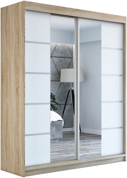 Schwebetürenschrank ERA 2-türig Schrank 180 cm (mit Spiegel) Farbe: Sonoma , weiß